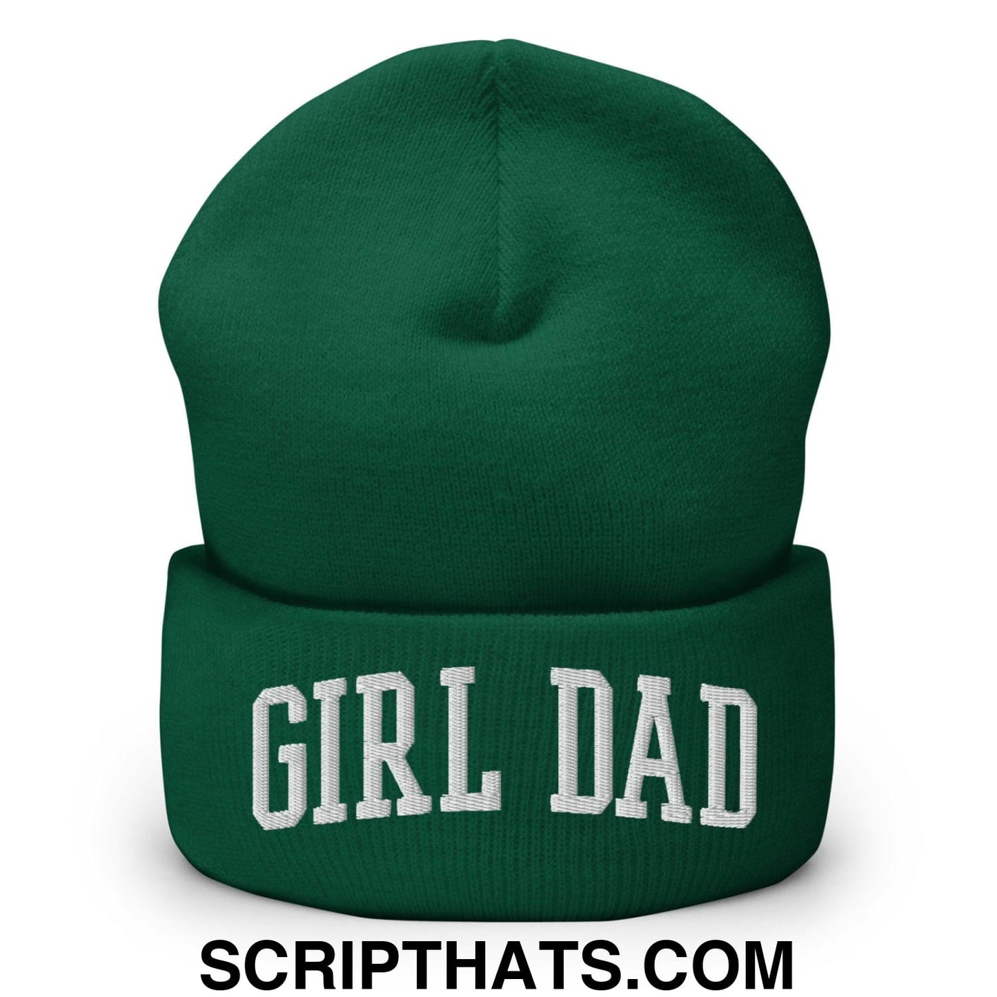 Girl Dad Varsity Letterman Block Embroidered Knit Cuffed Beanie Spruce