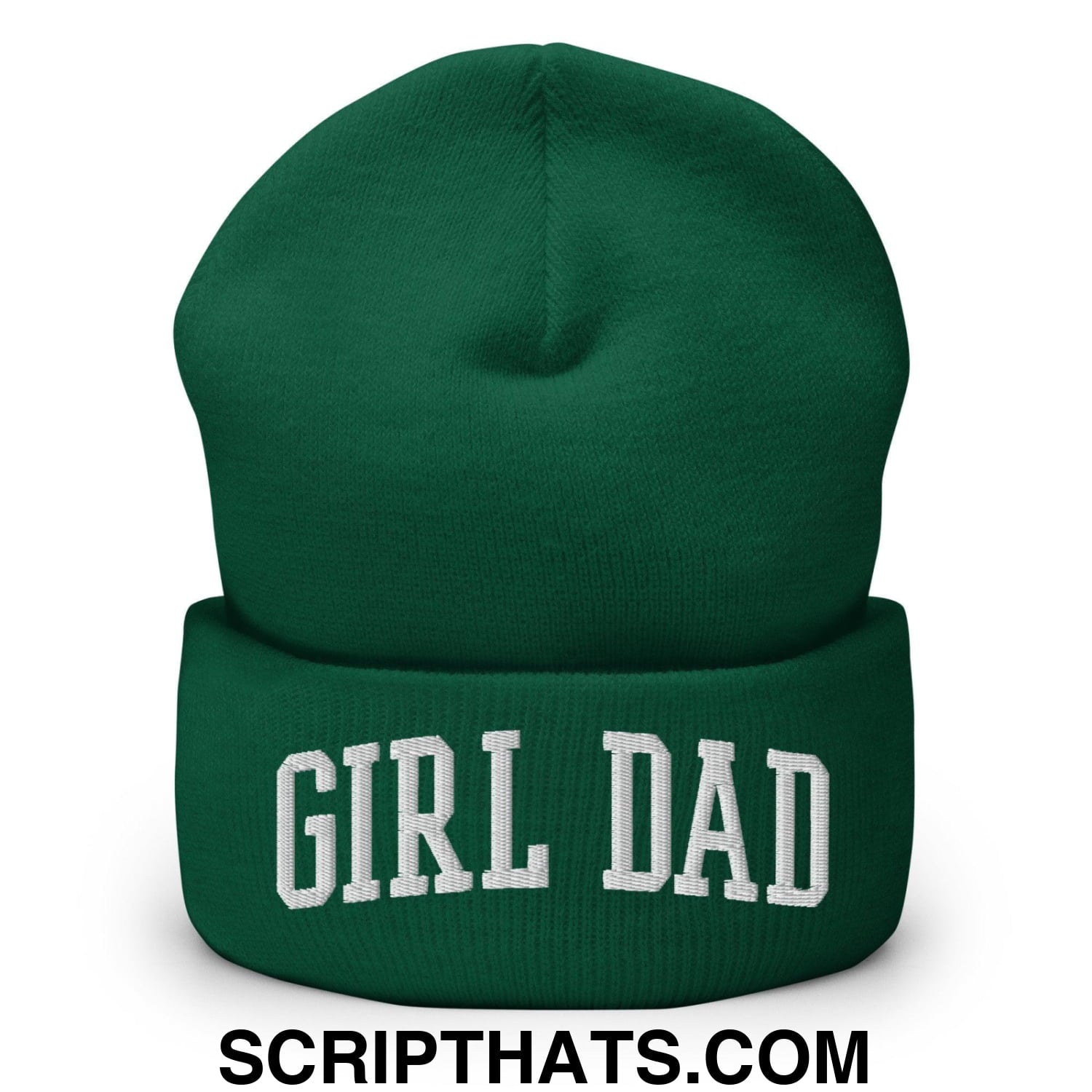 Girl Dad Varsity Letterman Block Embroidered Knit Cuffed Beanie Spruce