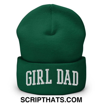Girl Dad Varsity Letterman Block Embroidered Knit Cuffed Beanie Spruce