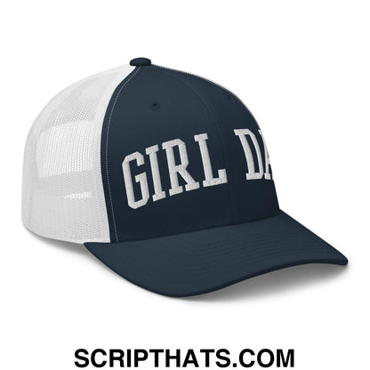 Girl Dad Varsity Letterman Embroidered Mesh Trucker Hat Navy White
