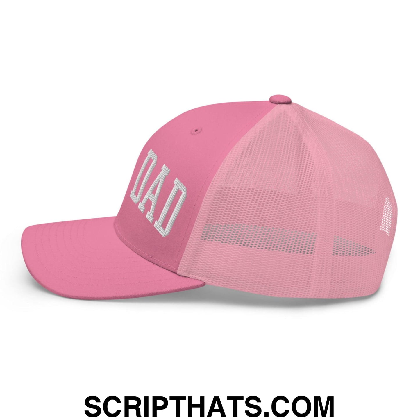 Girl Dad Varsity Letterman Embroidered Mesh Trucker Hat Pink
