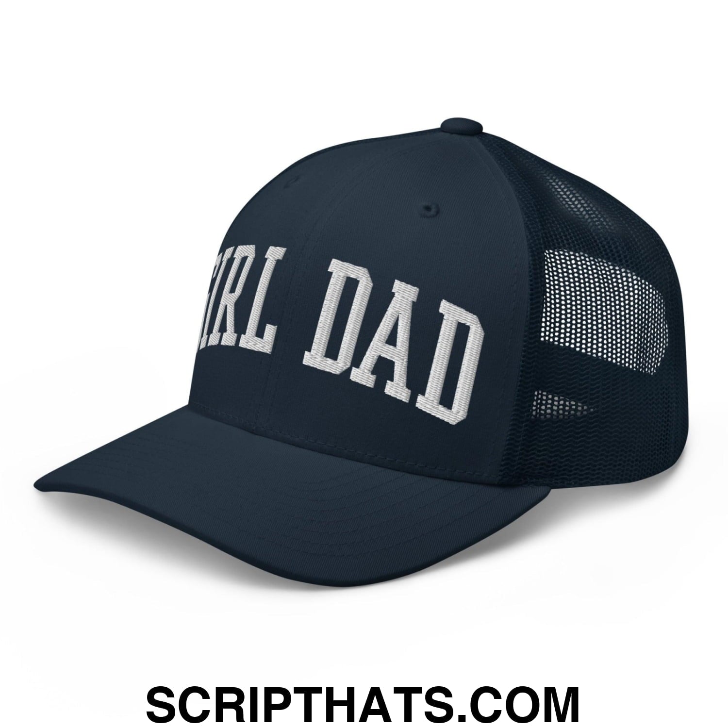 Girl Dad Varsity Letterman Embroidered Mesh Trucker Hat Navy