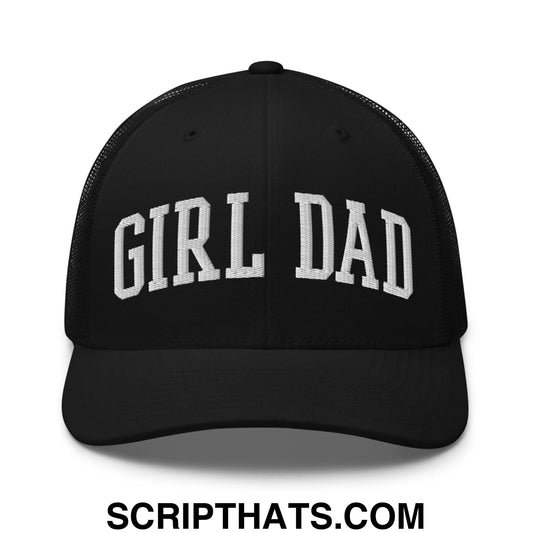 Girl Dad Varsity Letterman Embroidered Mesh Trucker Hat Black