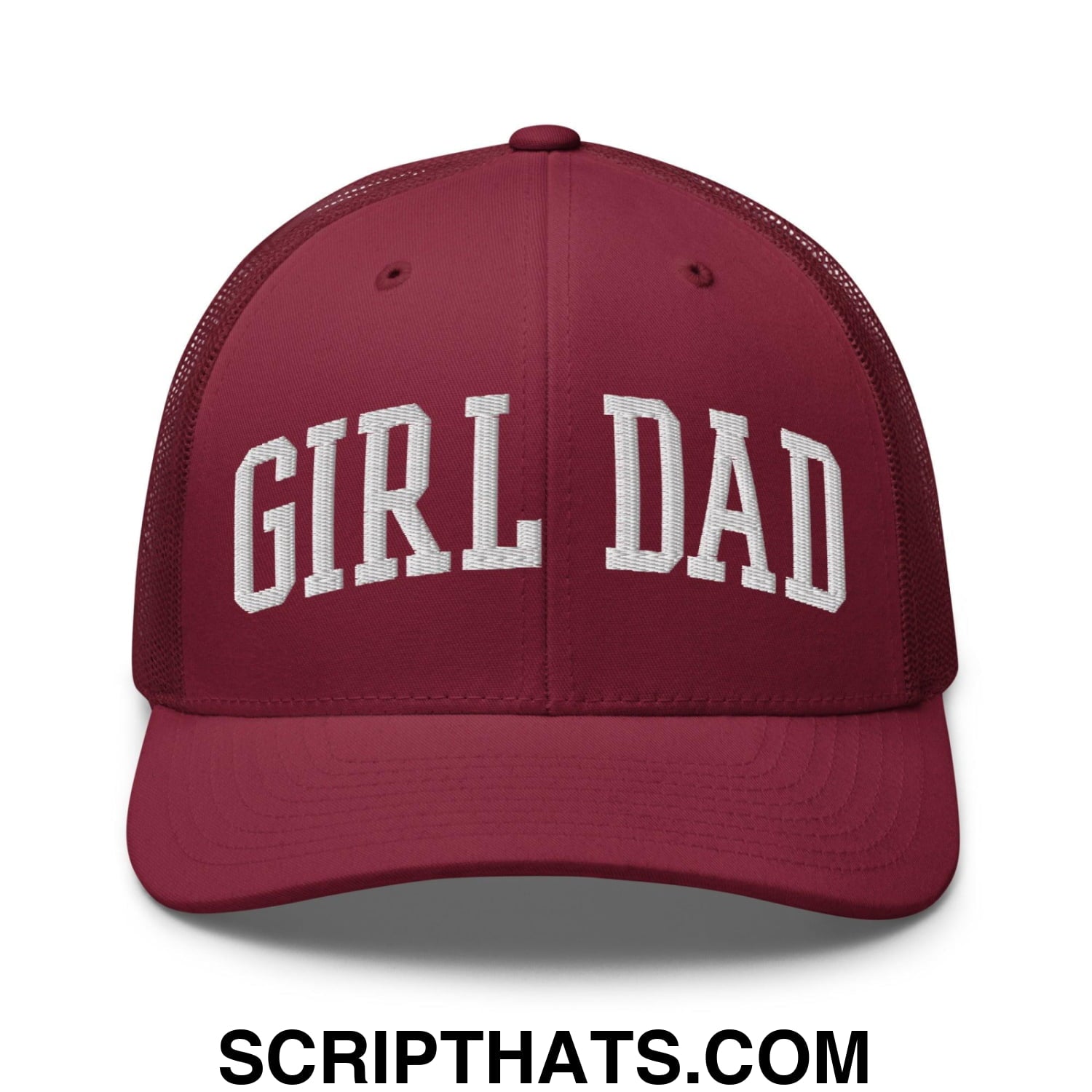 Girl Dad Varsity Letterman Embroidered Mesh Trucker Hat Cranberry