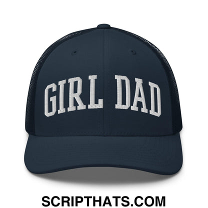 Girl Dad Varsity Letterman Embroidered Mesh Trucker Hat Navy