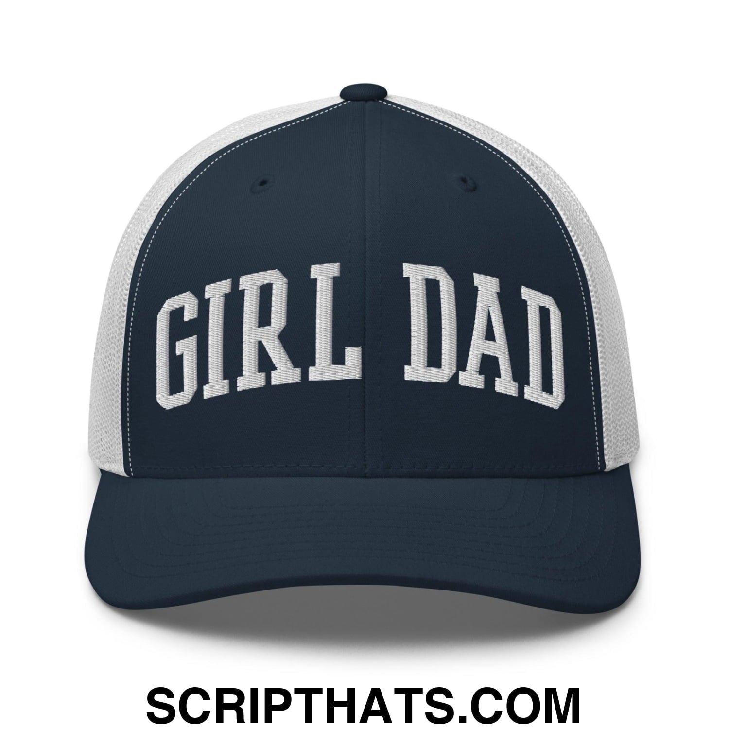 Girl Dad Varsity Letterman Embroidered Mesh Trucker Hat Navy White