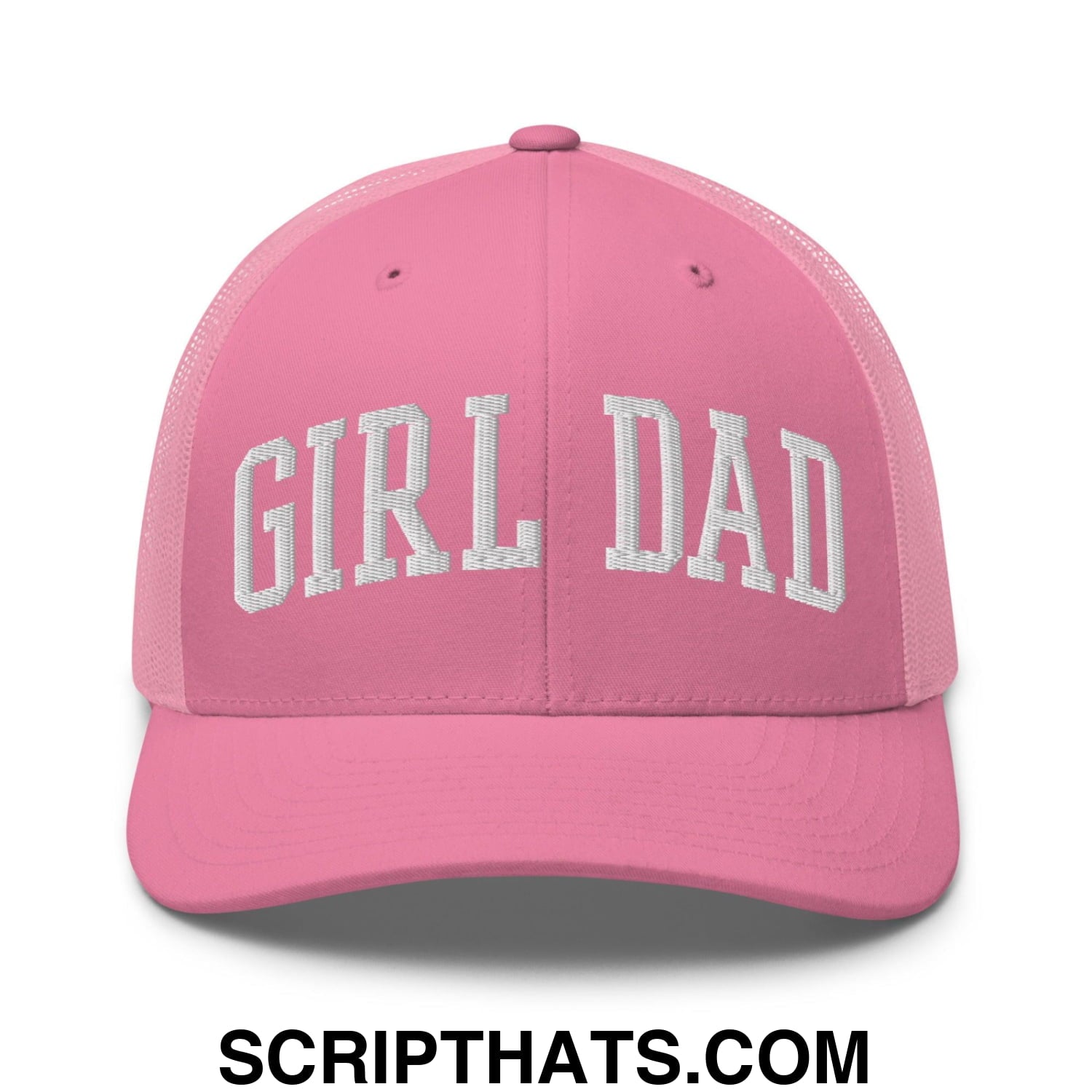 Girl Dad Varsity Letterman Embroidered Mesh Trucker Hat Pink