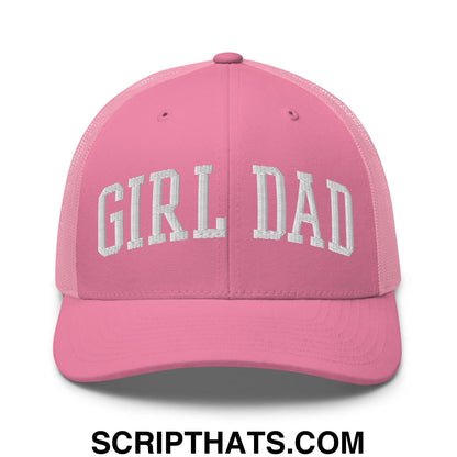 Girl Dad Varsity Letterman Embroidered Mesh Trucker Hat Pink