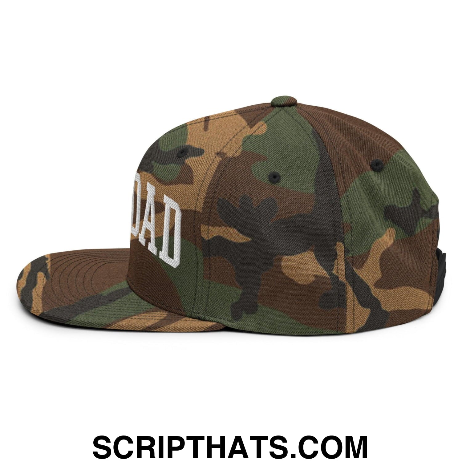 Girl Dad Varsity Letterman Flat Bill Brim Snapback Hat Green Camo