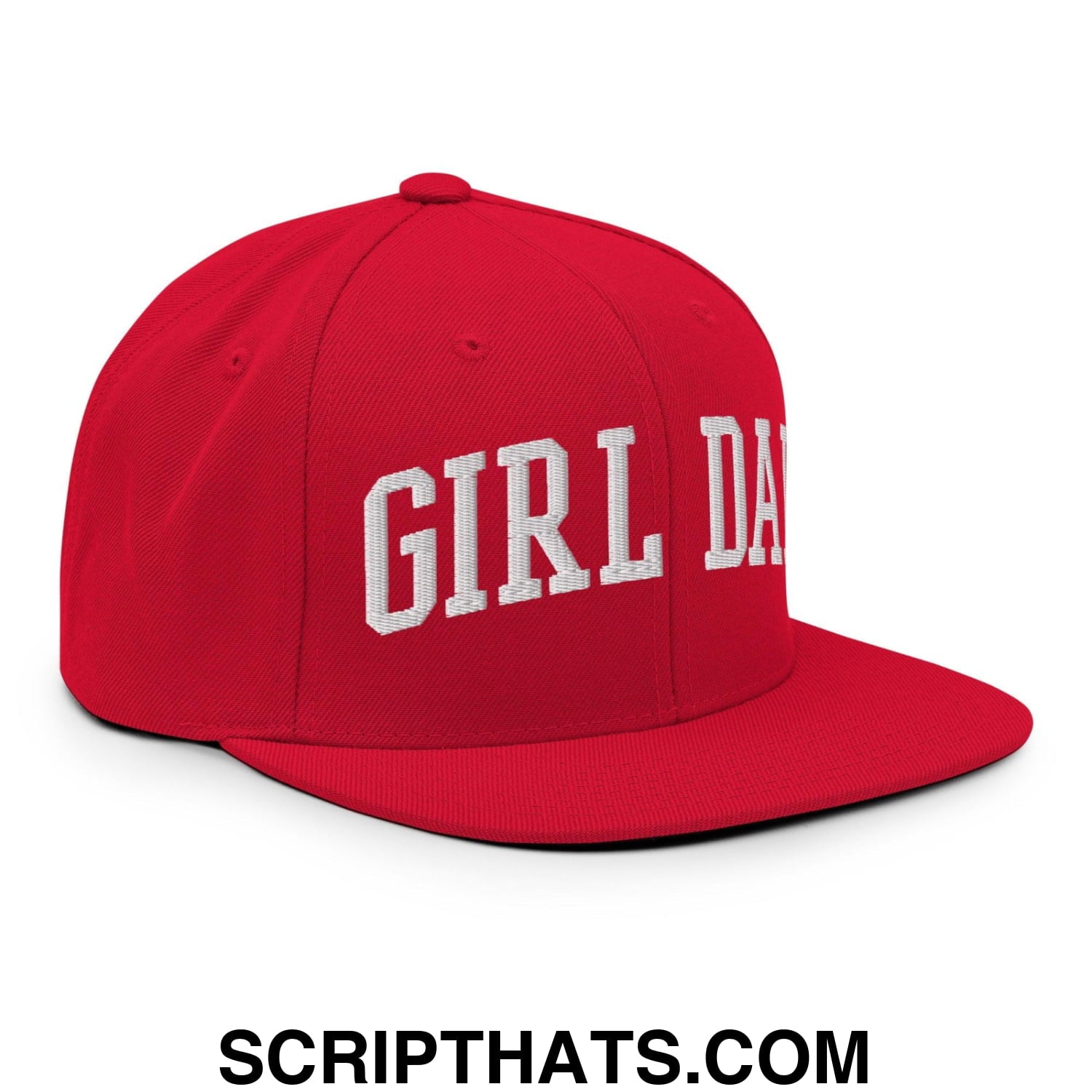 Girl Dad Varsity Letterman Flat Bill Brim Snapback Hat Red