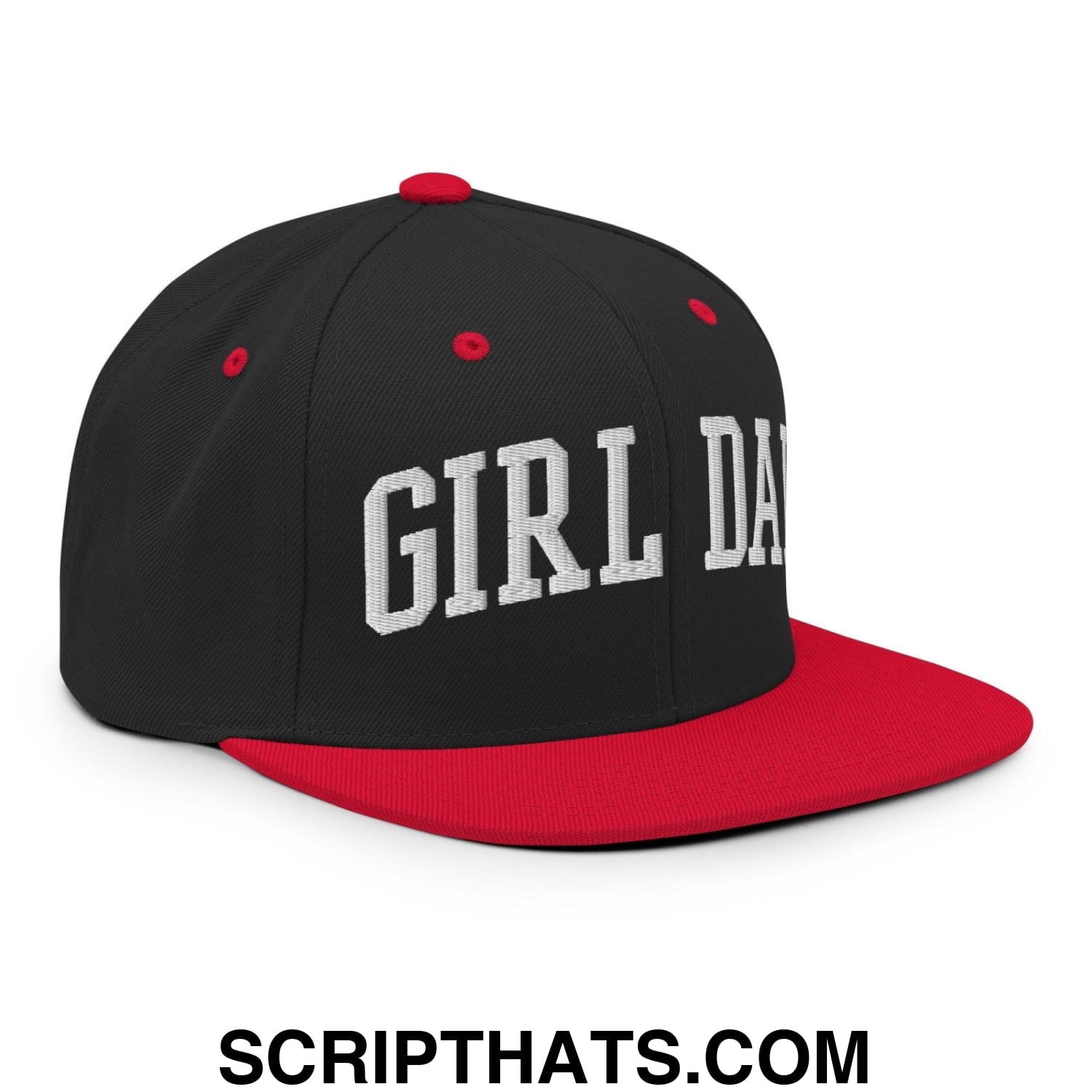 Girl Dad Varsity Letterman Flat Bill Brim Snapback Hat Black Red