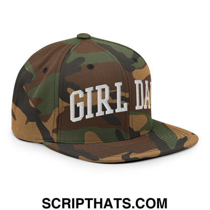 Girl Dad Varsity Letterman Flat Bill Brim Snapback Hat Green Camo