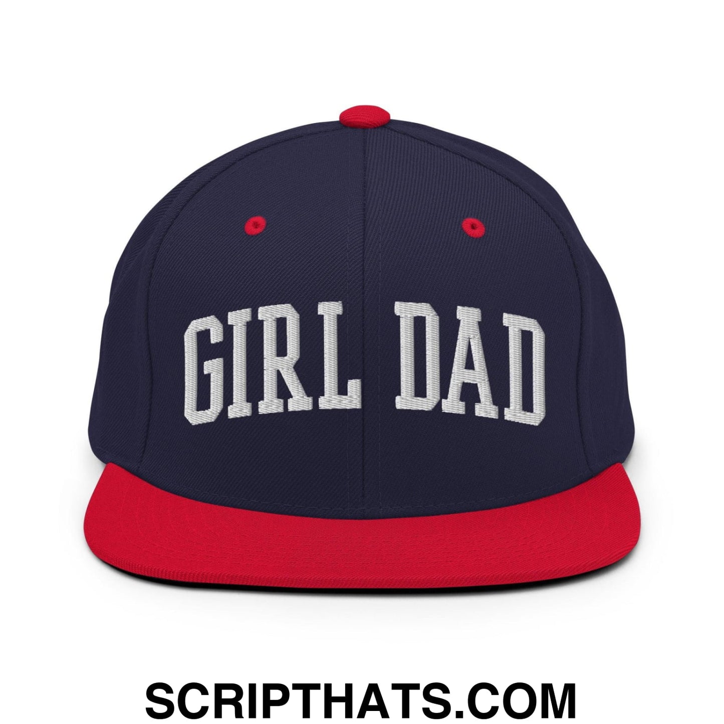 Girl Dad Varsity Letterman Flat Bill Brim Snapback Hat Navy Red