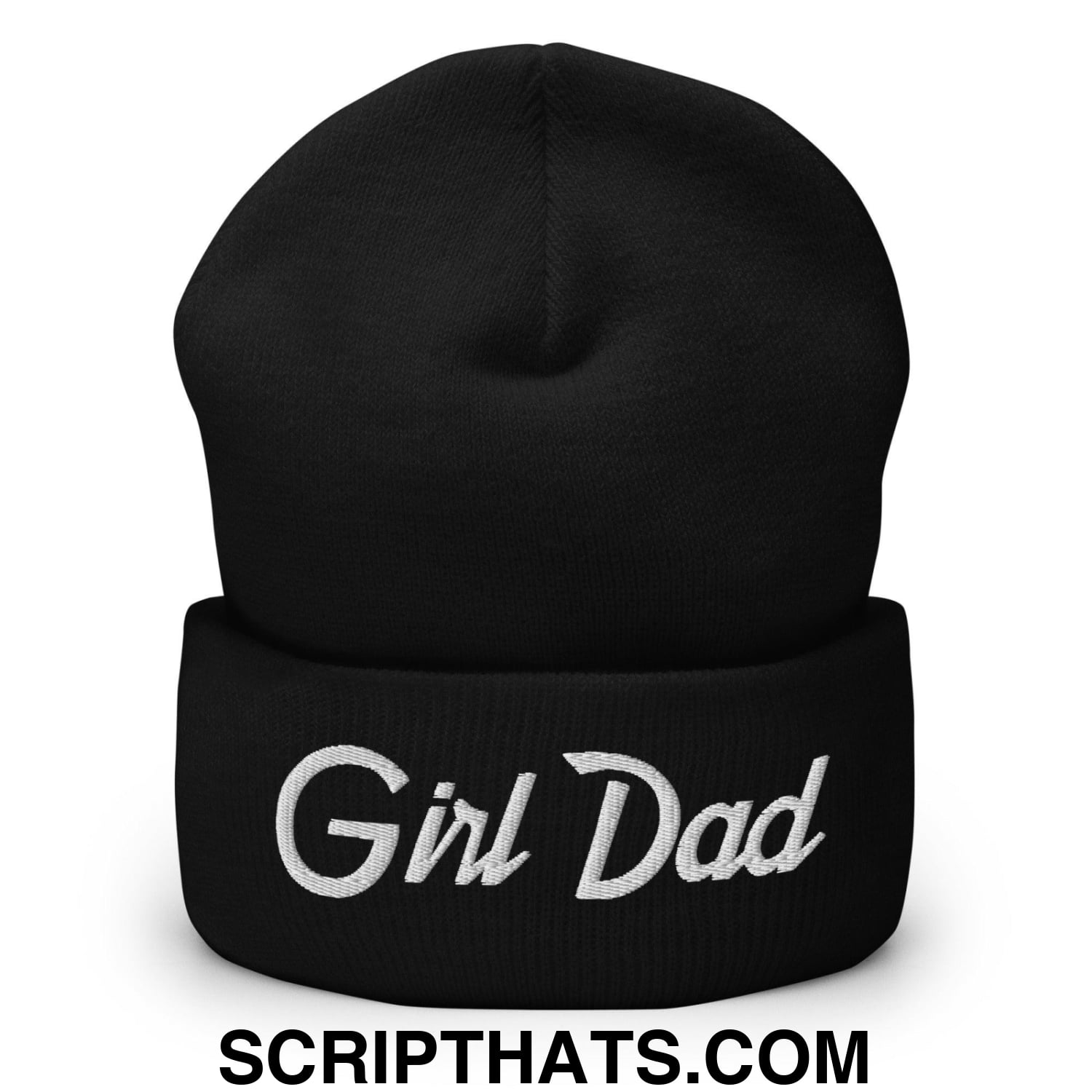 Girl Dad Vintage Sports Script Embroidered Knit Cuffed Beanie Black