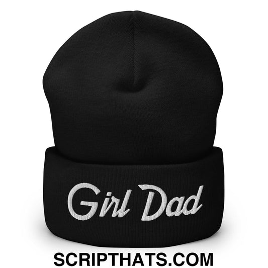 Girl Dad Vintage Sports Script Embroidered Knit Cuffed Beanie Black