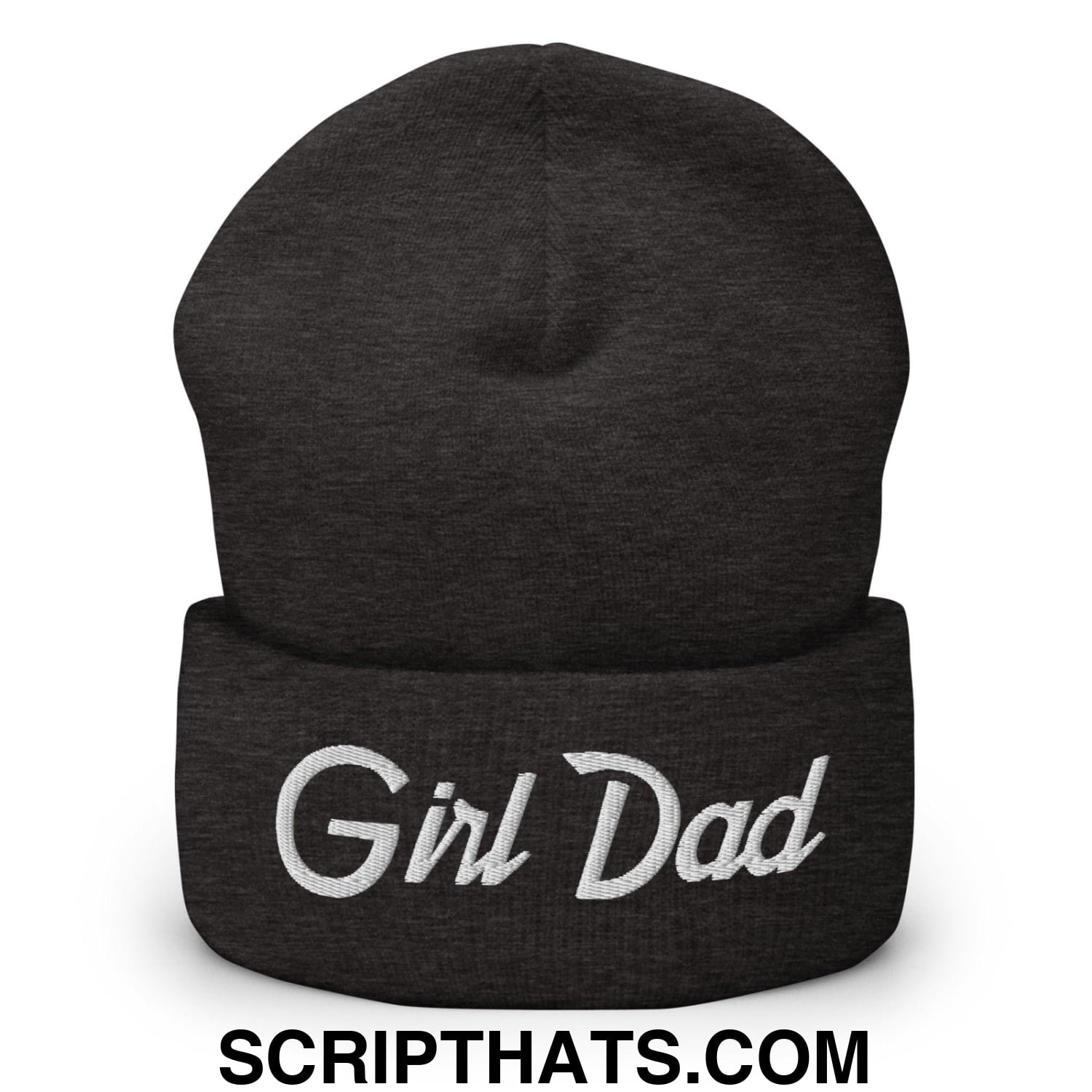 Girl Dad Vintage Sports Script Embroidered Knit Cuffed Beanie Dark Grey