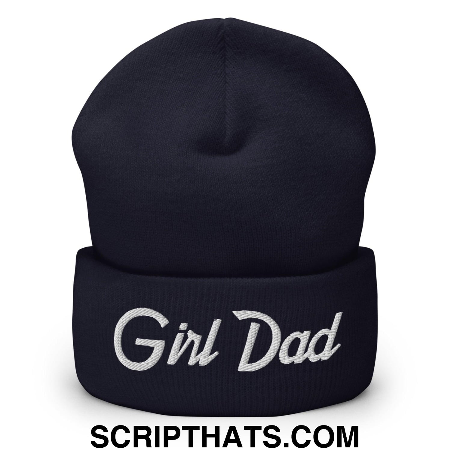 Girl Dad Vintage Sports Script Embroidered Knit Cuffed Beanie Navy