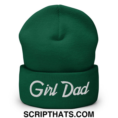 Girl Dad Vintage Sports Script Embroidered Knit Cuffed Beanie Spruce