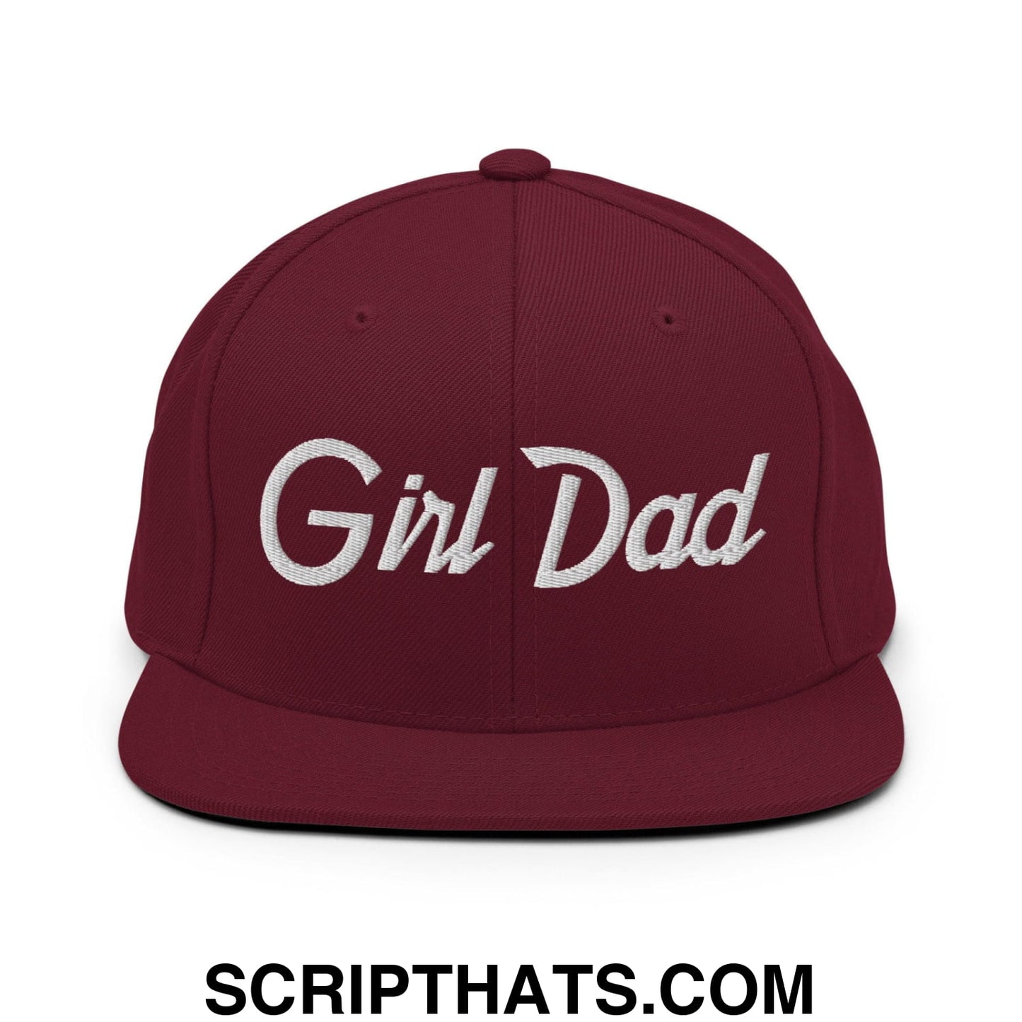 Girl Dad Vintage Sports Script Flat Bill Brim Snapback Hat Maroon