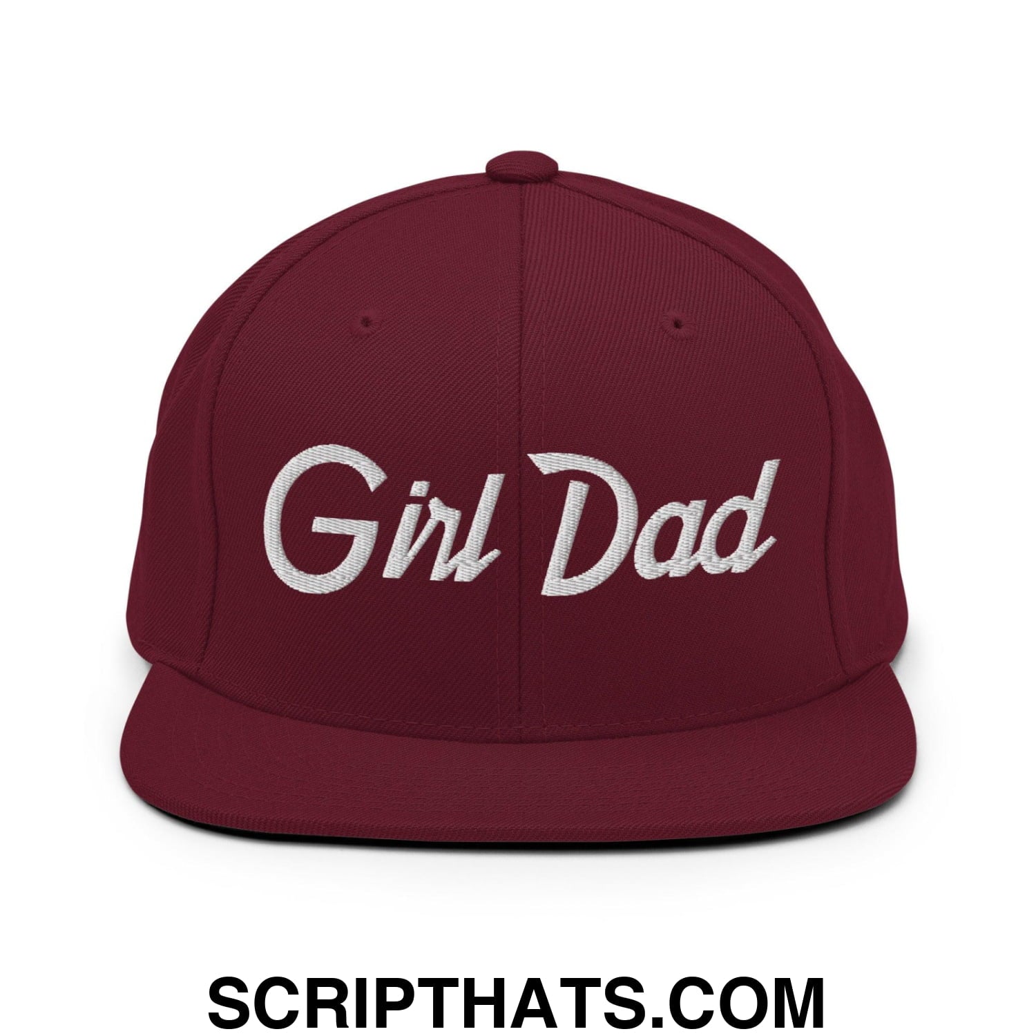 Girl Dad Vintage Sports Script Flat Bill Brim Snapback Hat Maroon