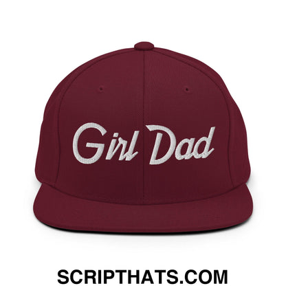 Girl Dad Vintage Sports Script Flat Bill Brim Snapback Hat Maroon