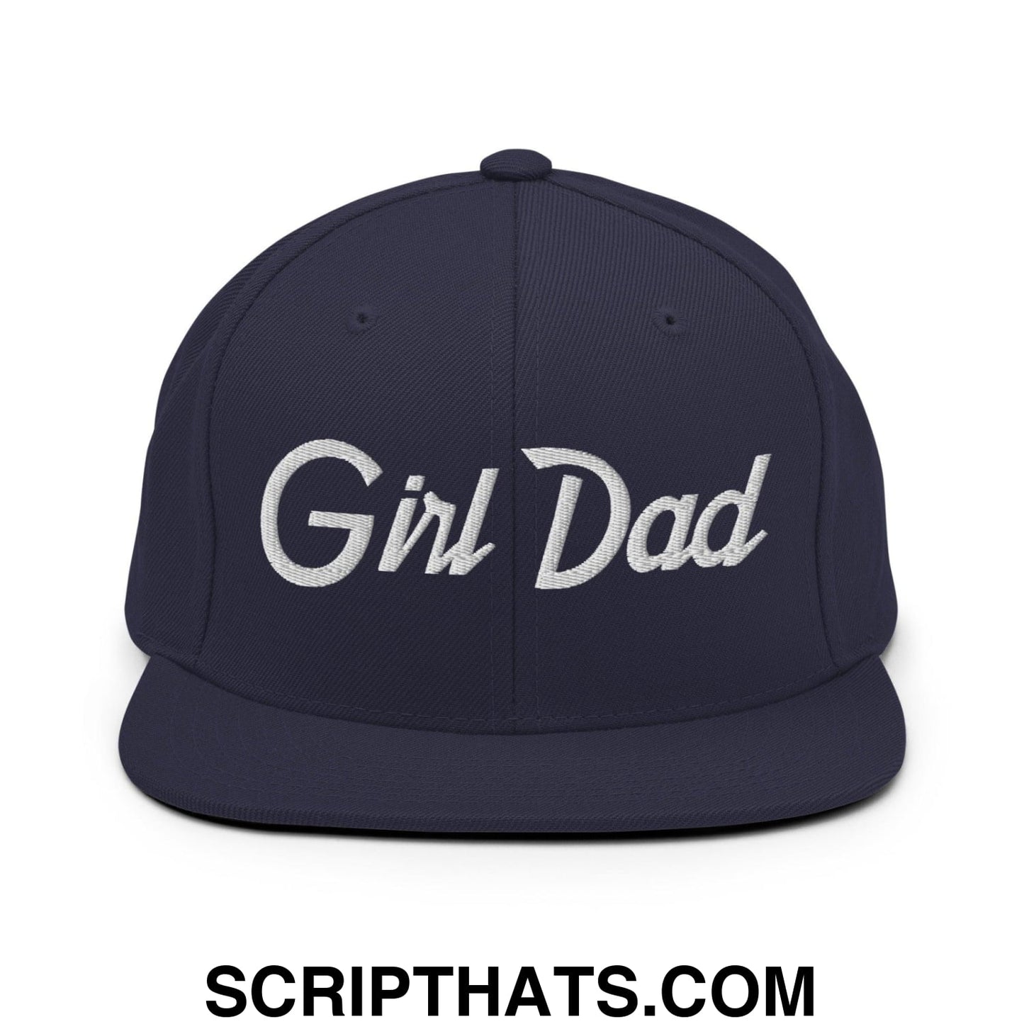 Girl Dad Vintage Sports Script Flat Bill Brim Snapback Hat Navy