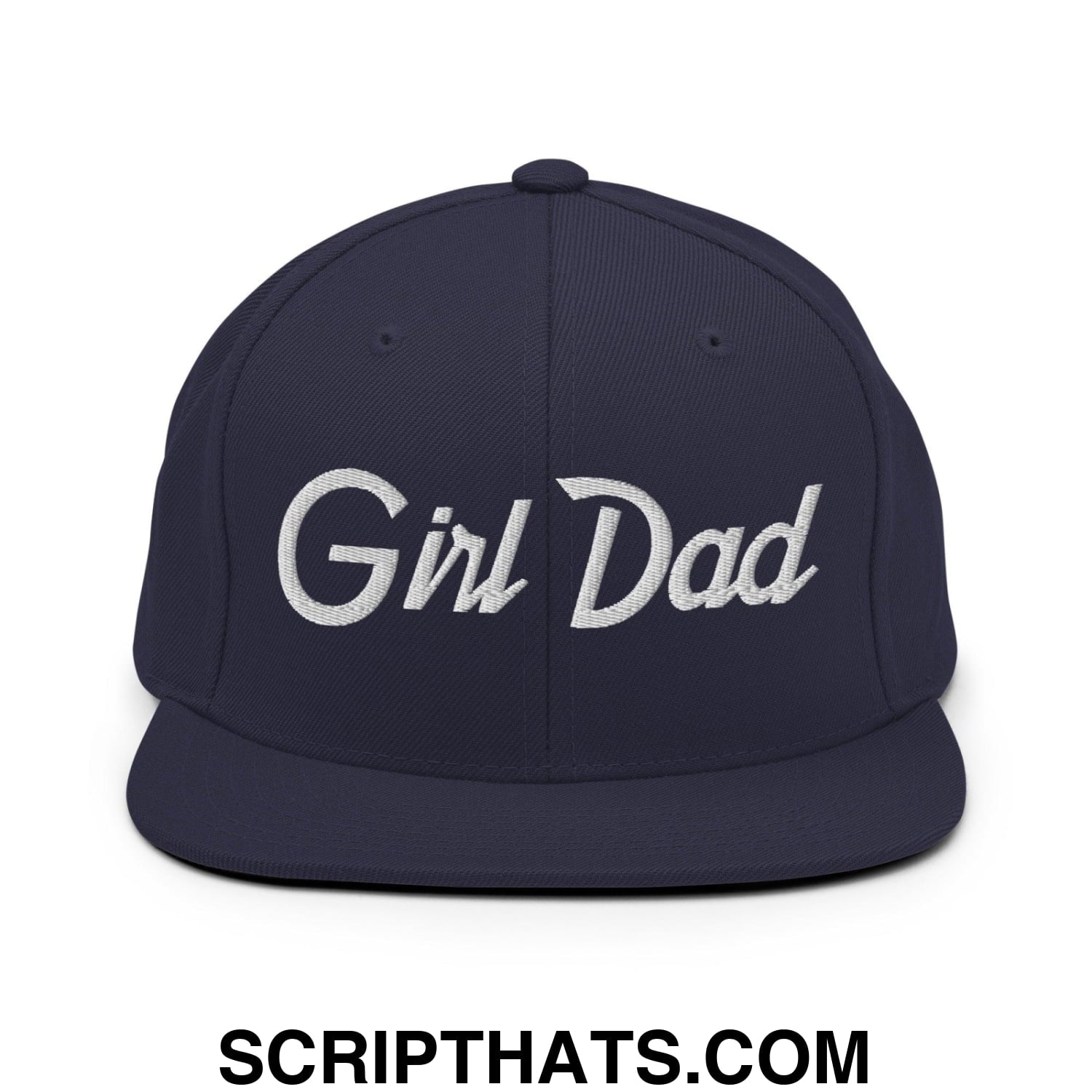 Girl Dad Vintage Sports Script Flat Bill Brim Snapback Hat Navy