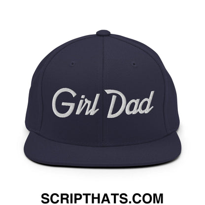 Girl Dad Vintage Sports Script Flat Bill Brim Snapback Hat Navy