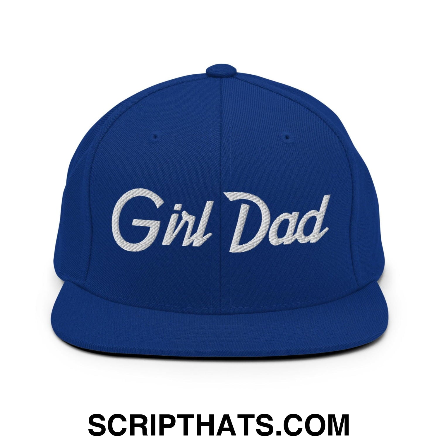 Girl Dad Vintage Sports Script Flat Bill Brim Snapback Hat Royal Blue