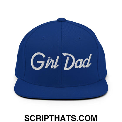 Girl Dad Vintage Sports Script Flat Bill Brim Snapback Hat Royal Blue