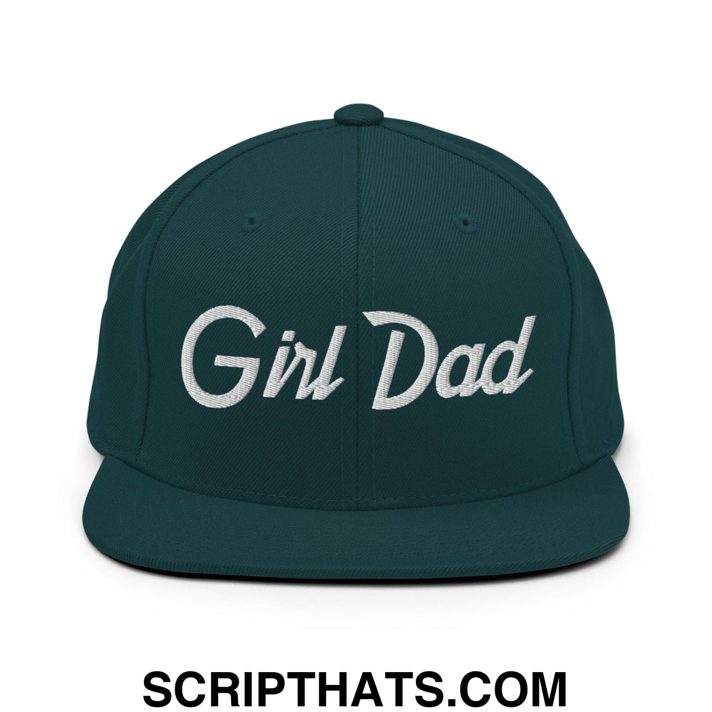 Girl Dad Vintage Sports Script Flat Bill Brim Snapback Hat Spruce