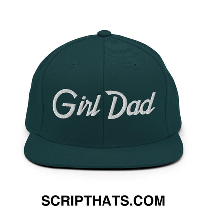 Girl Dad Vintage Sports Script Flat Bill Brim Snapback Hat Spruce