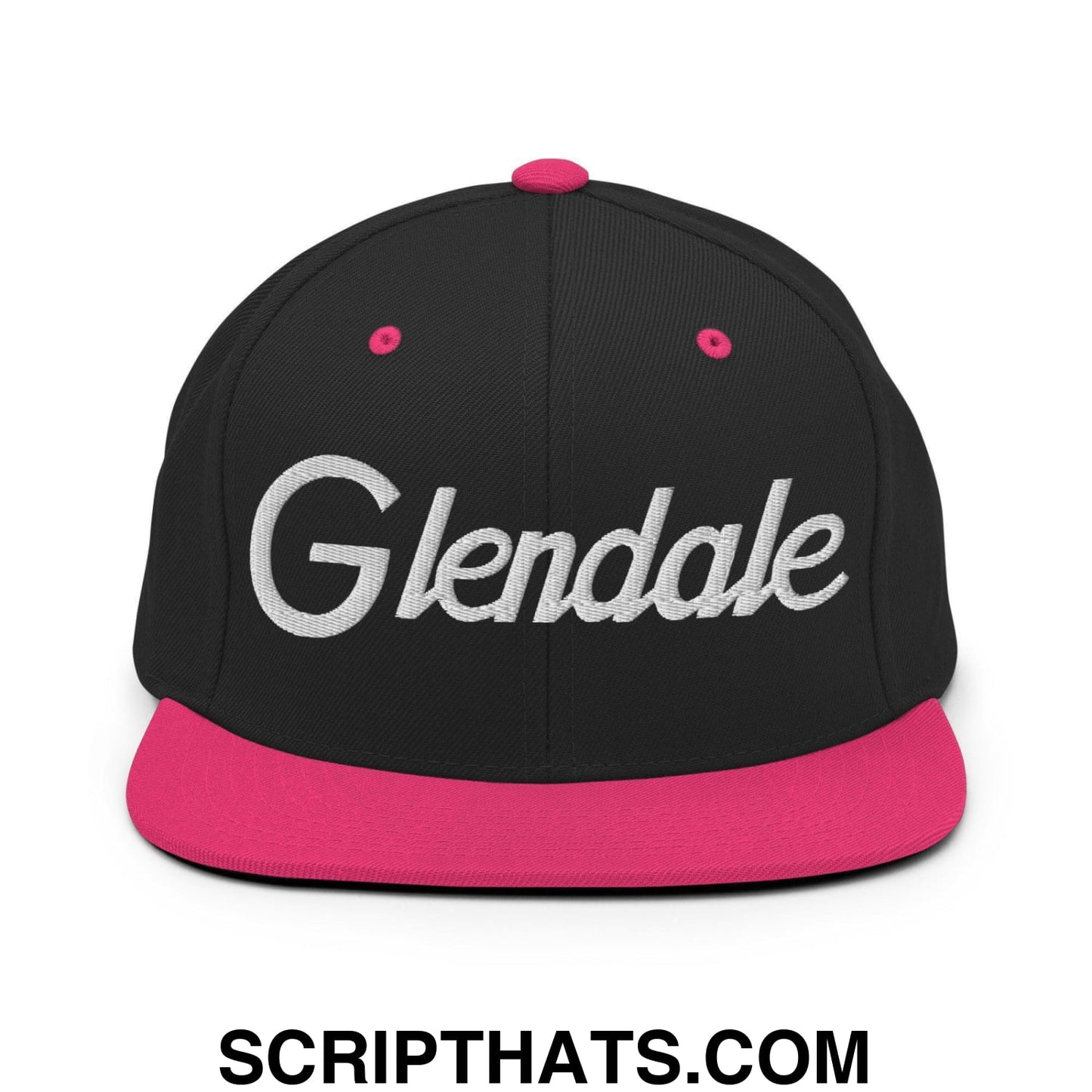 Glendale Script Snapback Hat Black Neon Pink
