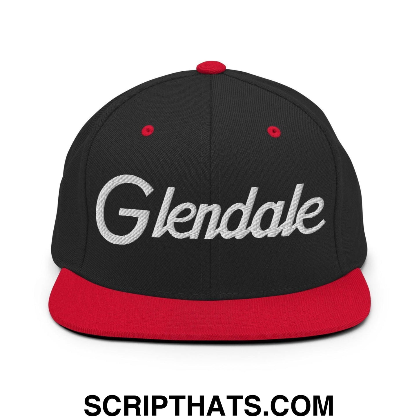 Glendale Script Snapback Hat Black Red