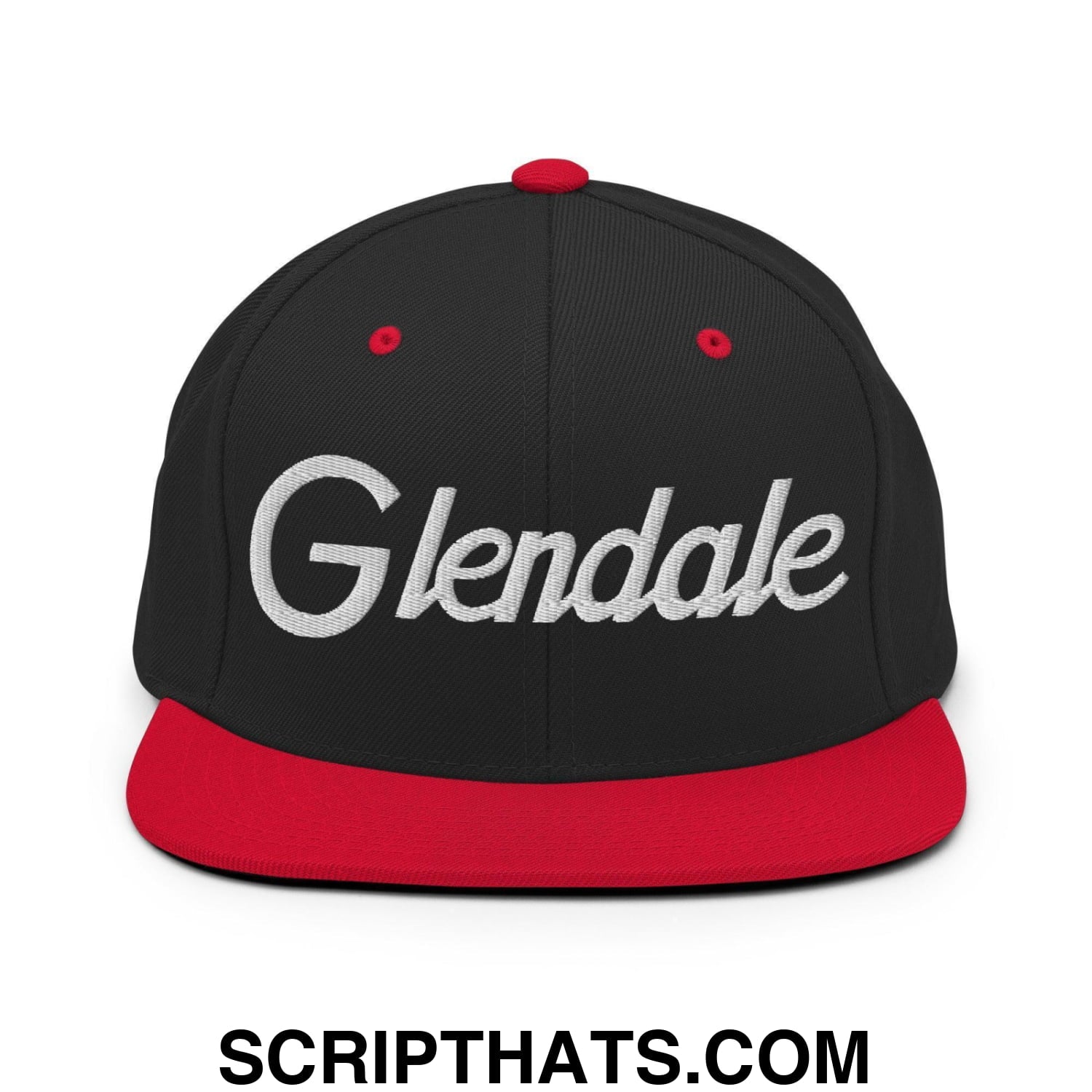 Glendale Script Snapback Hat Black Red
