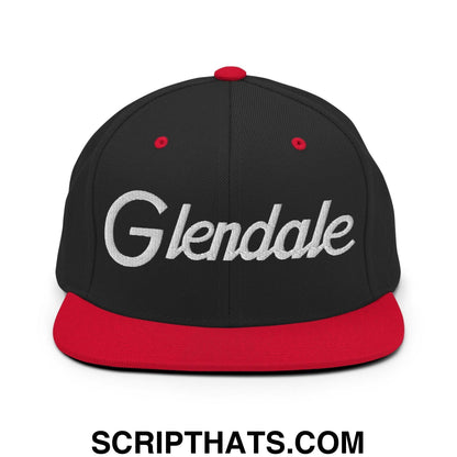 Glendale Script Snapback Hat Black Red