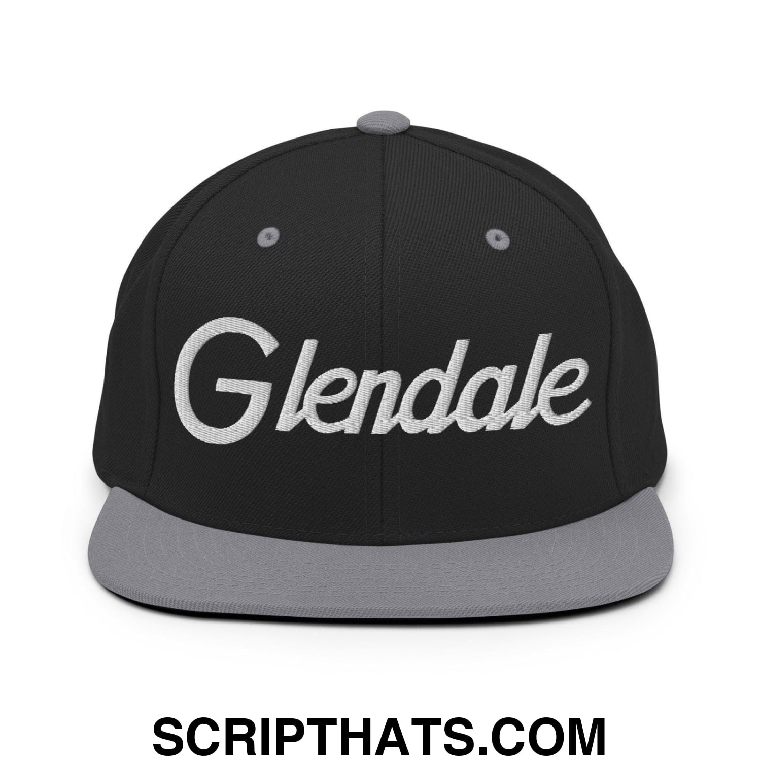 Glendale Script Snapback Hat Black Silver