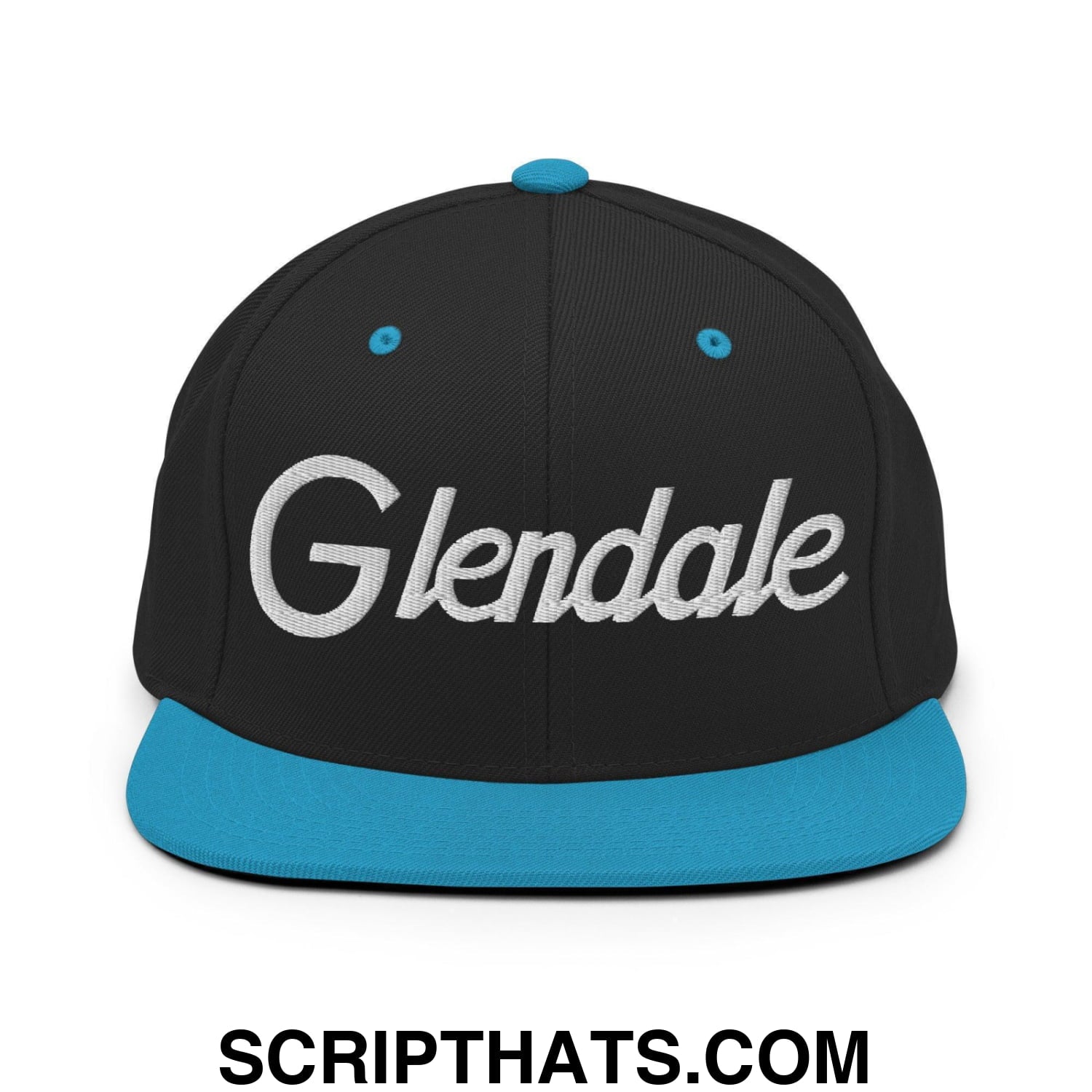 Glendale Script Snapback Hat Black Teal