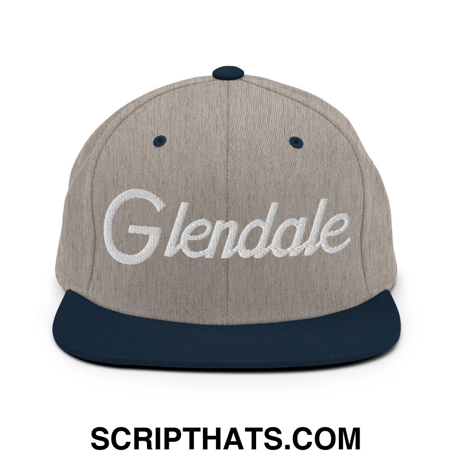 Glendale Script Snapback Hat Heather Grey Navy