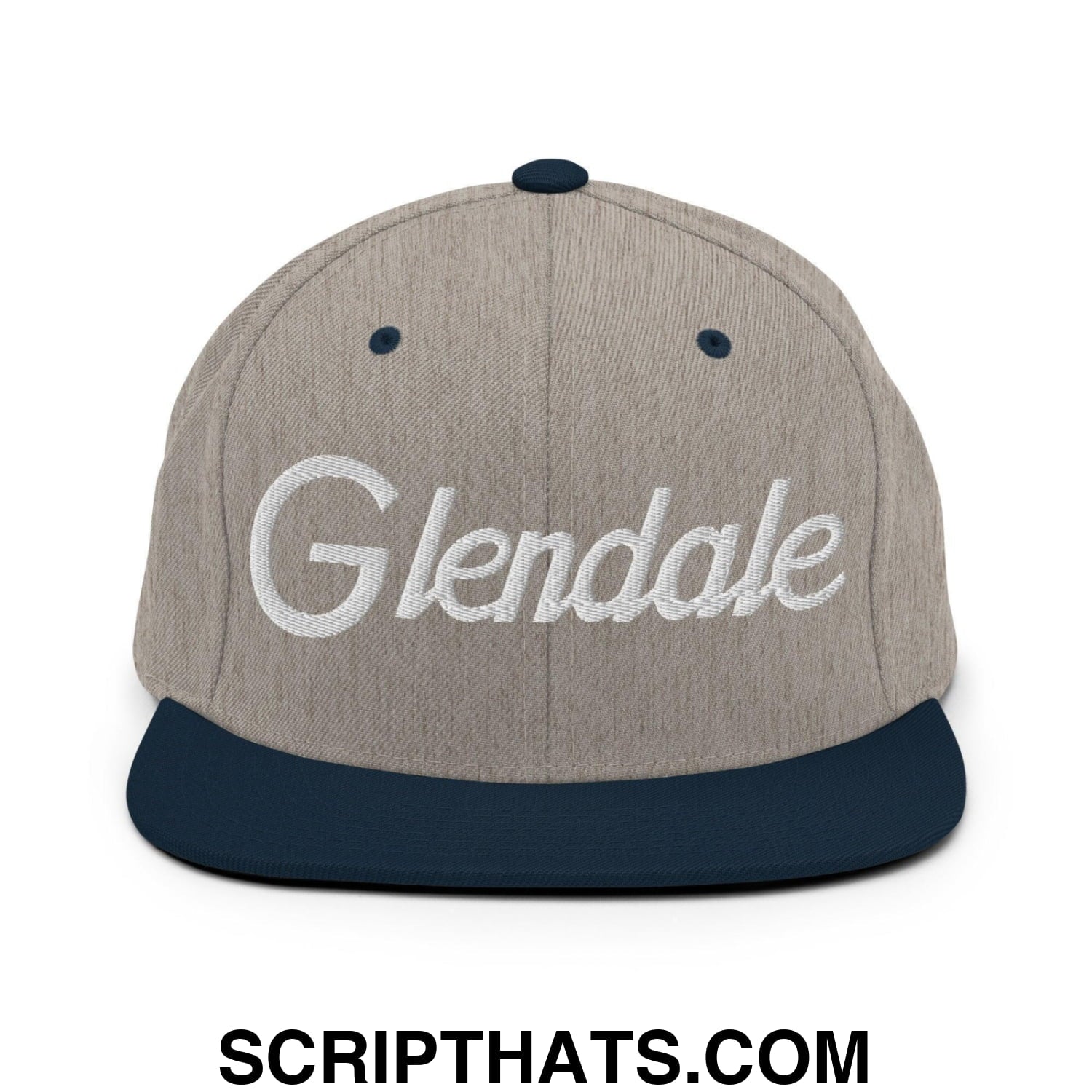 Glendale Script Snapback Hat Heather Grey Navy
