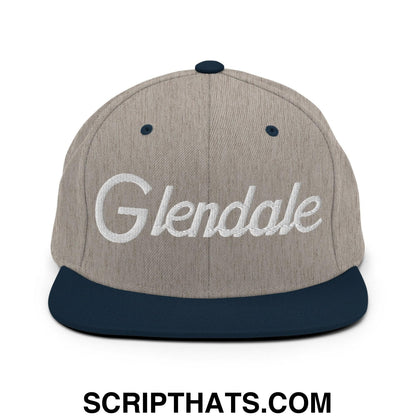 Glendale Script Snapback Hat Heather Grey Navy