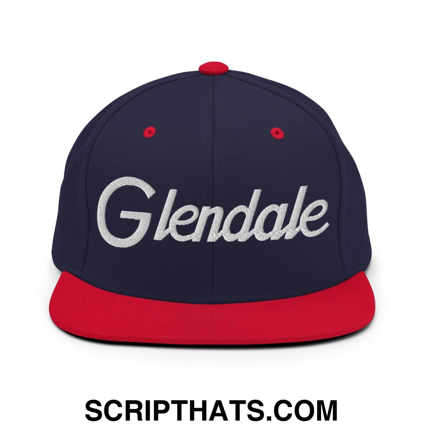 Glendale Script Snapback Hat Navy Red