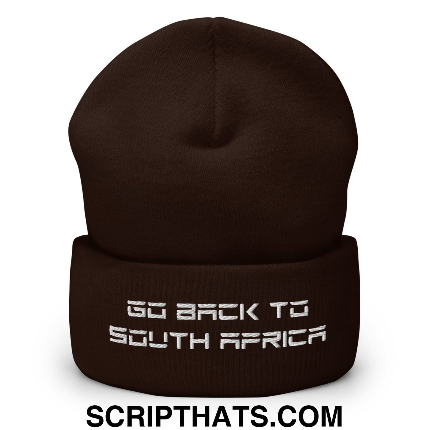 Go Back to South Africa Elon Musk Embroidered Cuffed Knit Beanie Brown