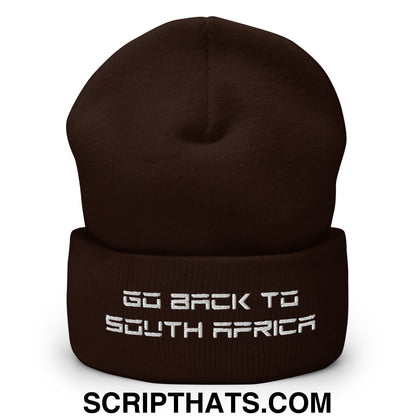 Go Back to South Africa Elon Musk Embroidered Cuffed Knit Beanie Brown