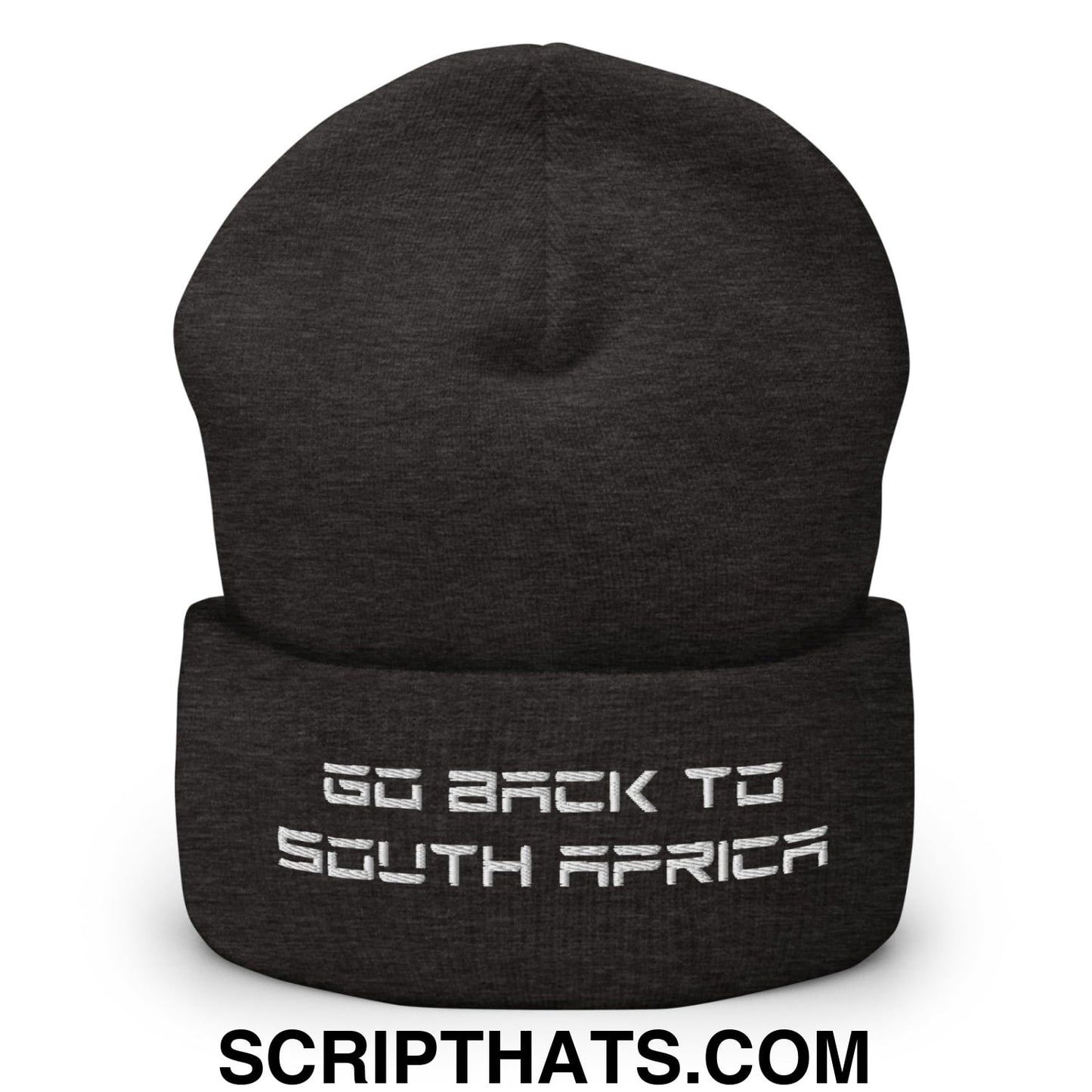 Go Back to South Africa Elon Musk Embroidered Cuffed Knit Beanie Dark Grey