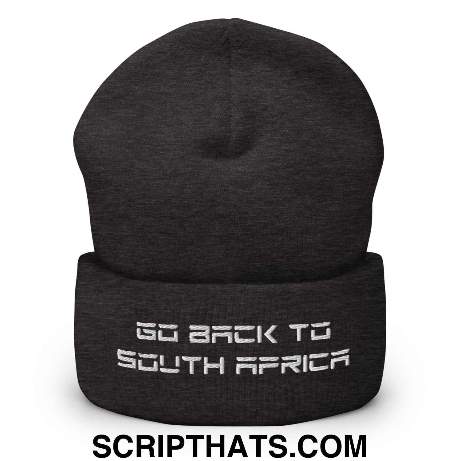 Go Back to South Africa Elon Musk Embroidered Cuffed Knit Beanie Dark Grey