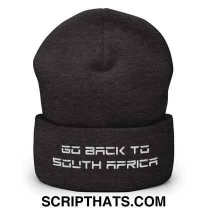 Go Back to South Africa Elon Musk Embroidered Cuffed Knit Beanie Dark Grey