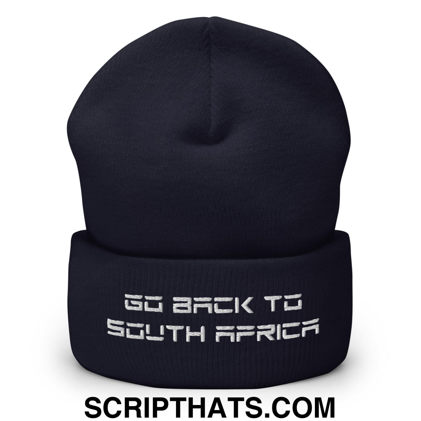 Go Back to South Africa Elon Musk Embroidered Cuffed Knit Beanie Navy