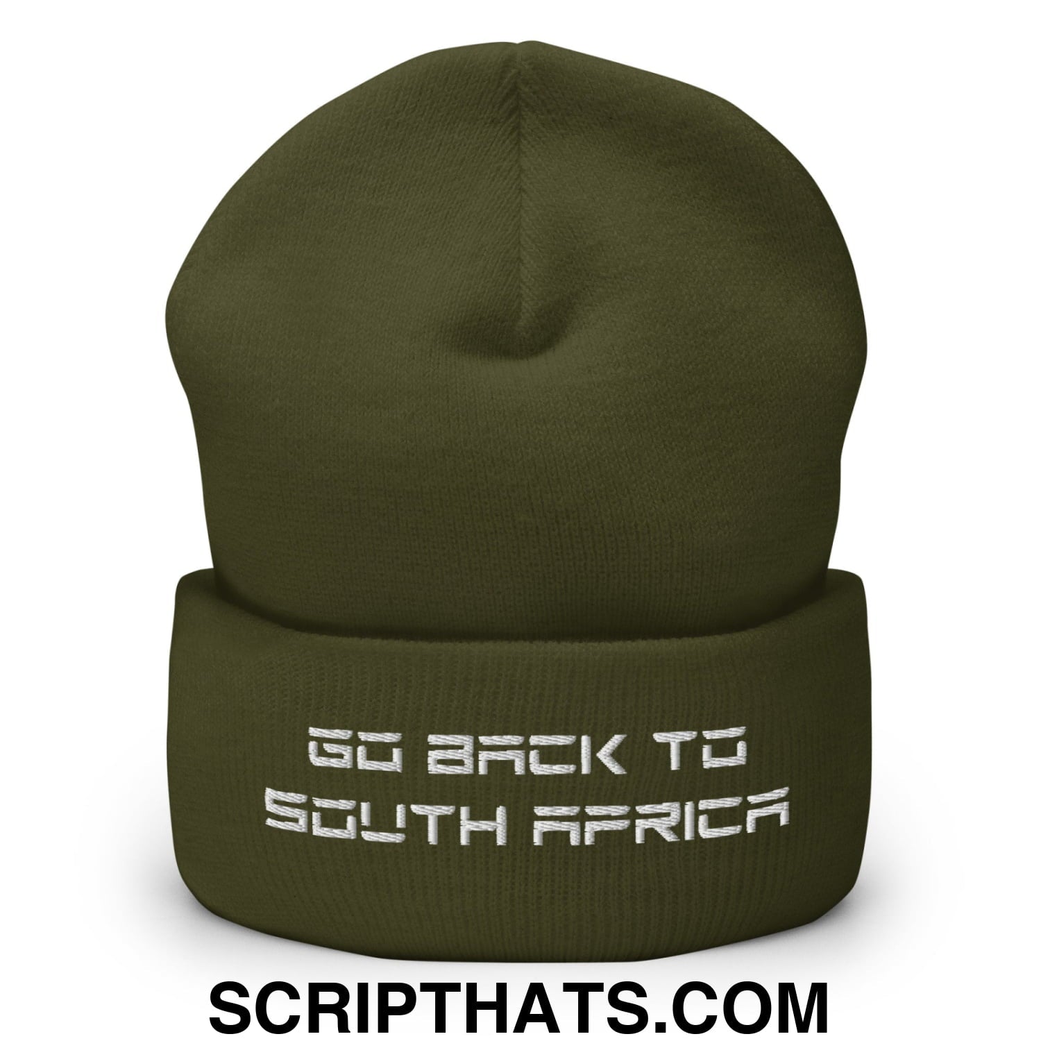 Go Back to South Africa Elon Musk Embroidered Cuffed Knit Beanie Olive