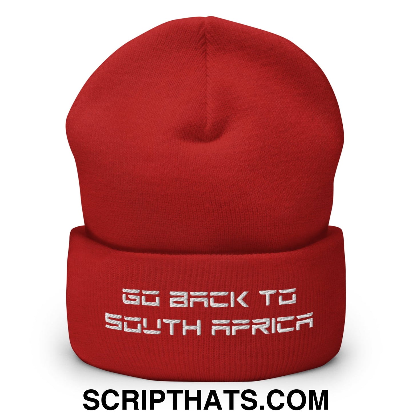 Go Back to South Africa Elon Musk Embroidered Cuffed Knit Beanie Red
